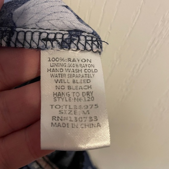 Umgee Blue Floral Rayon‎ Wide Leg Pull On Pants Medium Boho Coquette Cottage - Picture 5 of 5